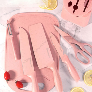 Ensemble de 7 couteaux de cuisine et planche à découper en paille de blé verte LT030 pour légumes - Vente en gros - Product Image 5