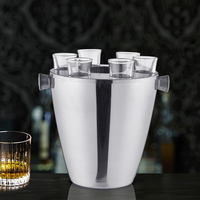 Seau à glace isotherme de luxe en acier inoxydable 2,5 L avec couvercle et poignée portable pour fêtes, vin, champagne, hôtels et restaurants
