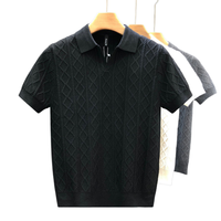 Nouveau T-shirt en maille à manches courtes avec col texturé et col en V, coupe ajustée pour tenue professionnelle