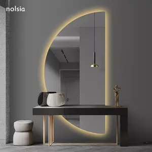 Miroir de foudre semi-circulaire avec capteur, écran tactile, accessoires de miroir demi-lune ovale doré, OEM