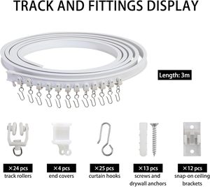 <span class=keywords><strong>Rail</strong></span> incurvé 1/2/3/4/5 mètres, <span class=keywords><strong>rail</strong></span> de guidage en <span class=keywords><strong>PVC</strong></span> silencieux, coulissant, pliable, en forme de U, en acier plastique, arc, <span class=keywords><strong>rail</strong></span> de guidage à clipser au <span class=keywords><strong>plafond</strong></span> - Product Image 1