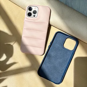 2023 Custom Luxe Designer Echt Lederen Puffer Telefoonhoesje Voor I Phone 13/14/15 Pro Max Lederen Hoesje