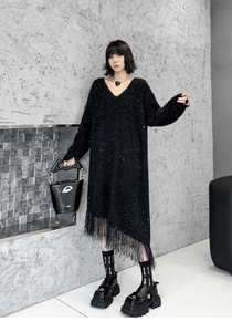 Bettergirl 2025 printemps nouveau Niche Design <span class=keywords><strong>robe</strong></span> en <span class=keywords><strong>laine</strong></span> femmes ample <span class=keywords><strong>mi</strong></span>-longueur gland <span class=keywords><strong>pull</strong></span> en tricot - Product Image 4