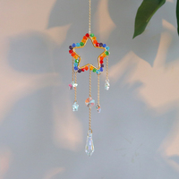 Campanas de Viento de Cristal K9, Círculos de Corazón Pentagonales, Atrapasoles de Luna y Sol, Decoración para el Hogar de Halloween y Navidad, Siete Chakras, Feng Shui