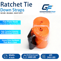 Sangles à cliquet en polyester robustes de 4 pouces, capacité de 5400 LBS (BS2455 LBS WLL), avec crochet à plaque plate pour le fixation de cargaison sur camions et remorques