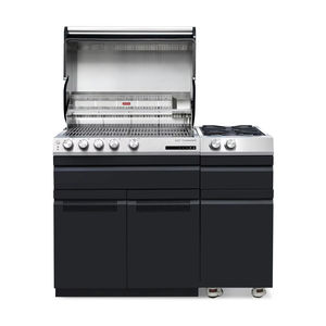 شواية غاز عصرية فاخرة بأربع شعلات وموقد مسطح، مصنوعة من الفولاذ المقاوم للصدأ عالي الكفاءة مع إشعال ذاتي وطلاء مسحوق أسود - Product Image 2