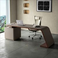 Bureau de style simple et luxueux en cuir de selle avec armoire latérale et bureau informatique – Bureau haut de gamme pour le télétravail
