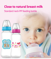 Biberon d'allaitement en plastique à col standard anti-colique en PP à débit rapide, vente en gros de biberons pour bébés avec tétines en silicone