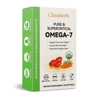 Chinaherbs Huile d'argousier biologique en gélules, Omega 7 pur, capsules végétaliennes, vérifiées en laboratoire, 30 unités, vente en gros, certifiées NSF BRCGS
