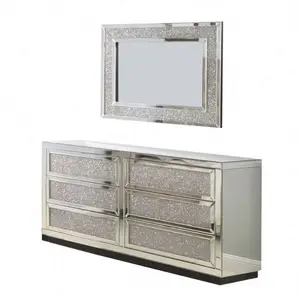 2022 Living Room Furniture 6 Drawer Mirrored Cabinet Table Crushed Diamond Dresser With Wall Mirror For Bedroom