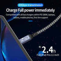 PD 100W 5A Charge Rapide USB C Câble Usb 3.2 Gen2 20G Type Mâle à Type C Mâle USB-C Câble D'extension