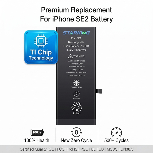 High Capacity Battery for iPhone SE 2020 SE2 SE3 11 12 13 with TI Smart IC 0 Cycle 100% Battery Health OEM Quality Replacement