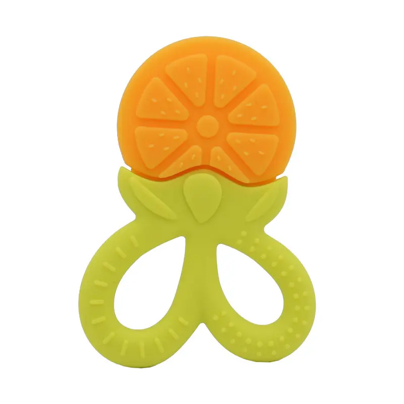 高品質面白いオレンジ形チュアブルベビーシリコン歯が生えるおもちゃ
