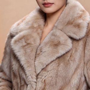 Cappotto Corto in Finta Pelliccia di Volpe per Donna, Collo Rovesciato, Caldo, <span class=keywords><strong>Beige</strong></span>, Morbido, Capospalla Invernale - Product Image 2