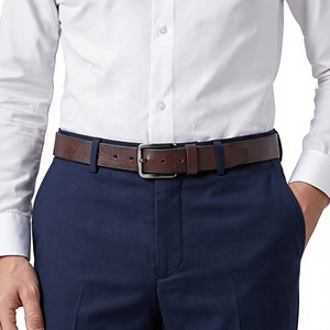 Cinturón de Cuero Genuino para Hombre, Formal, Color Marrón Sólido, Hebilla Cuadrada de Aleación, Estilo Rectangular y Duradero - Product Image 6