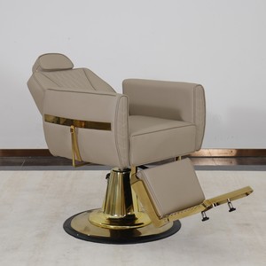 Fauteuil de barbier en cuir synthétique de luxe, rotation à 360 degrés, inclinable, base ronde hydraulique, équipement de salon de coiffure - Product Image 5