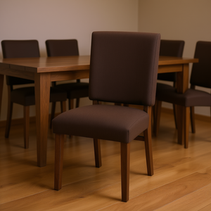 Sedia da Pranzo Rivestita in Tessuto Marrone Cioccolato con Struttura in Legno di Noce, Design Contemporaneo per Arredamento Sala da Pranzo - Product Image 2