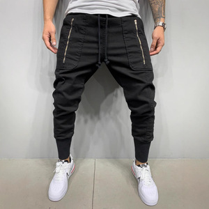Pantaloni da <span class=keywords><strong>Uomo</strong></span> Hip-Hop Jogging Harem con Zip sul Cavallo, Pantaloni Larghi Verdi da Allenamento - Product Image 2