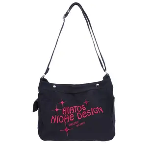 2024 Summer Canvas Large Capacity Shoulder Bag Women Japanese Embroidered Tote Bag Female Street Fashion Shopping Messenger Bag