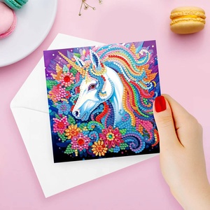 Peinture 5D Cartes de vœux Cheval Fleur Cristal Formes spéciales DIY Cartes postales d'art diamanté - Product Image 5