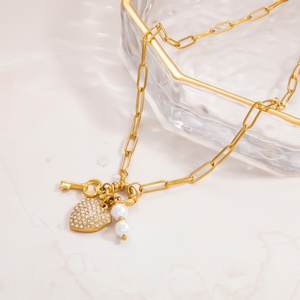 Collar Hecho a Mano con Colgante de Acero Inoxidable Chapado en Oro de 18K con Corte Princesa para Mujer, Cadena Versátil de Estilo Moderno para Fiestas - Product Image 4