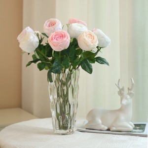 Rosas de Seda Artificiales Blancas, Rosas Claro, Rosas Champán Hechas a Mano con Tacto Humectante, Decoración Moderna para Bodas y Hogar - Product Image 1