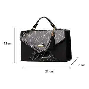 Bolso Bandolera para Mujer Fana, Asa Única, Negro, Patrón Geométrico, PU Impermeable, Decorado con Cadena - Product Image 3