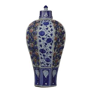 Antiguidade chinês yuan dynasty azul e branco flor octogonal padrão vaso de cerâmica jarra de gengibre - Product Image 1
