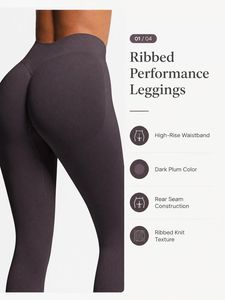 Seamless High Waist Yoga <b>Legging</b> with <b>Booty</b> Contour Detail Ribbed Waistband Solid Deep Plum Professional Fitness Collection - Product Image 2
