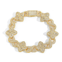 Ensemble collier et bracelet trèfle en pierre de zircon blanc célèbre bijoux Hip Hop avec chaîne cubaine pour femmes