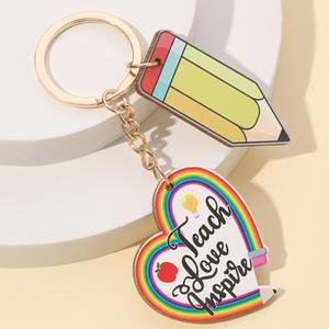 Nouvelle Saison Scolaire : Porte-clés coloré avec <span class=keywords><strong>crayon</strong></span>, verre, livre, tableau noir, porte-stylo et réveil, pour sac, portefeuille, bijoux - Product Image 5