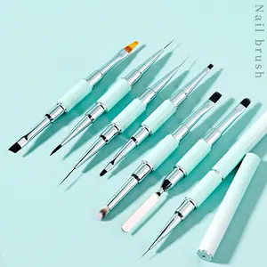 Gradient Green Nail Pen Multi functional Liner UV Gel Flower Painting Double French Manicure Tip Nail Art Brushes