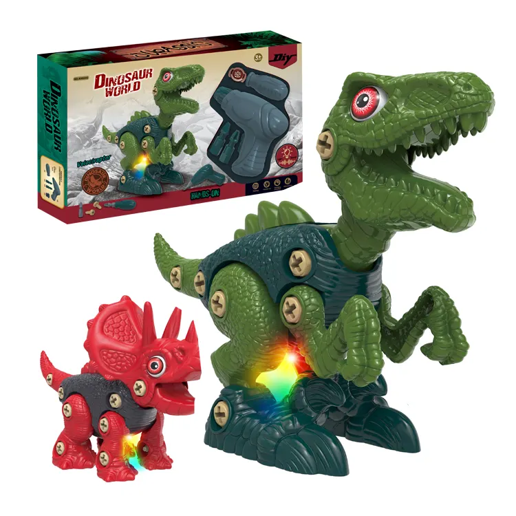 人気のおもちゃ2021卸売電気Diyは子供のおもちゃのための軽い音BOドリルツールアセンブリで恐竜を分解します