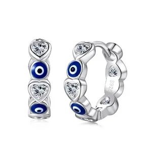 Dylam Heart Earrings Devil Eye Earrings 925 Sterling Silver Korean Cz Cubic Zircon Enamel Hoop Evil Eye Earrings Jewelry Women