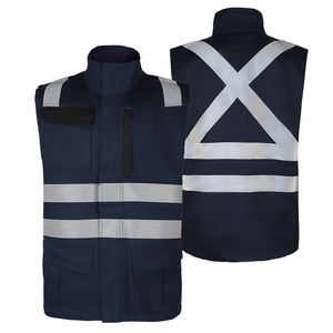 Gilet de protection ignifuge et antistatique Xinke bleu marine, 99 % coton, 1 % fil antistatique, pour utilisation dans l'industrie minière et chimique. - Product Image 2