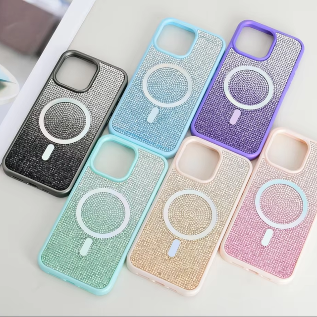 New Hot Sell Luxury Diamond Glitter Gradient Magnetic Phone Case for IPhone 11 12 13 14 15 16 Pro Max