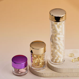 Bocaux cylindriques transparents en acrylique de 30/50/100 ml avec couvercles dorés ou violets, contenants scellés pour l'emballage de vitamines, d'huile de <span class=keywords><strong>poisson</strong></span> et de compléments alimentaires - Product Image 2