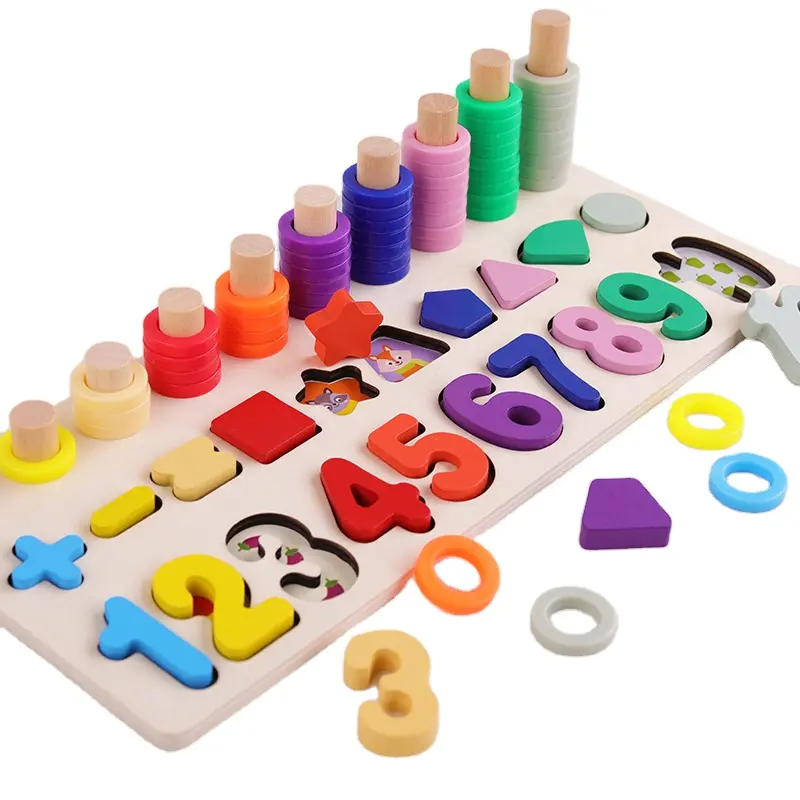 Quebra-cabeças de madeira para crianças, brinquedo educacional montessori para contagem de cores