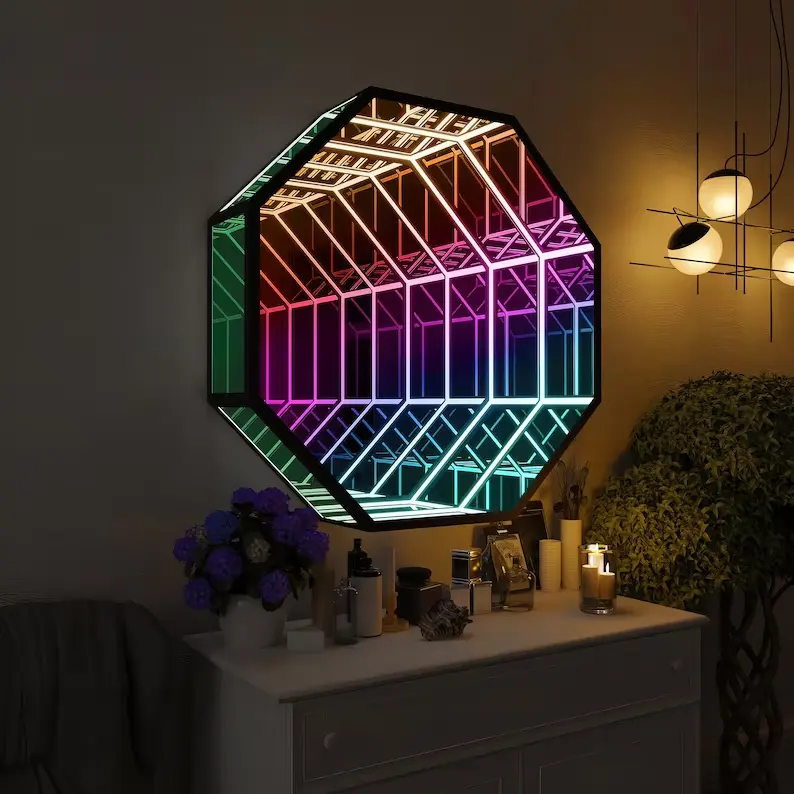 2022 New arrivals Modern decoration RGB color changing 3D magic mirror infinite mirror octagon LED wall lamp dropshipping