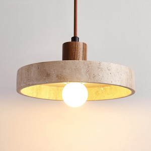 Bắc Âu Retro wabi Sabi LED ánh sáng mặt dây chuyền kem phong cách màu vàng travertine vuông chiếc đĩa bay Thiết kế trung cho phòng đình chỉ - Product Image 1