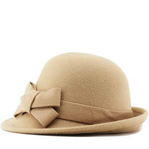 <span class=keywords><strong>Sombreros</strong></span> <span class=keywords><strong>de</strong></span> fieltro <span class=keywords><strong>de</strong></span> lana vintage cálidos <span class=keywords><strong>de</strong></span> invierno para mujer con logotipo personalizado, lazo y visera, ideales para fiestas, ceremonias, iglesias, estilo Kentucky - Product Image 1