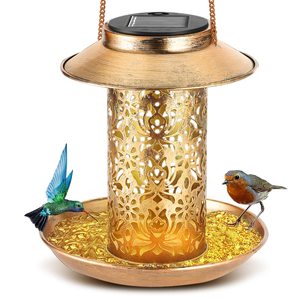 Mangeoires suspendues pour oiseaux sauvages Petdom, mangeoires solaires pour oiseaux d'extérieur avec crochet, mangeoire en métal avec lumière - Product Image 1