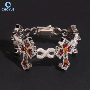 Luxury 925 Sterling Silver Multicolor Moissanite Cross Bracelet Iced Out <b>Infinity</b> Chain Hip Hop Jewelry for Men Women - Product Image 1
