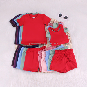 ชุดโยคะเด็กผู้หญิงแบบสั้น สีพื้น ยืดหยุ่นสูง ชุดโยคะสองชิ้น สไตล์บูติก ปี 2024 - Product Image 1