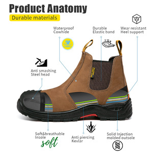YINGSHOU stivale di sicurezza Chelsea vera pelle stivali di sicurezza industriale Anti-foratura scarpe di sicurezza per gli uomini - Product Image 4