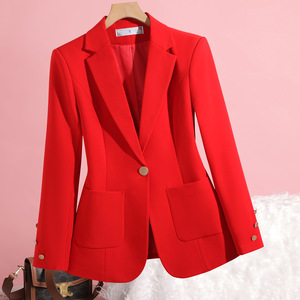 Red Women's Blazer Long Sleeve Solid Color Mid Length Casual Coat HJ8302 No Wrinkle Treatment European Style - Product Image 1