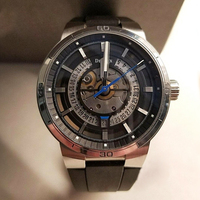 Montre automatique mécanique squelette de luxe d'occasion bleue en acier inoxydable, étanche 100M, bracelet en caoutchouc noir, pour homme, usage quotidien et extérieur