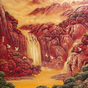 Le <span class=keywords><strong>soleil</strong></span> rouge est au zénith, art mural en laiton, grand décor mural <span class=keywords><strong>original</strong></span> dans un cadre à mortaise et tenon pour le salon et l'entrée - Product Image 5