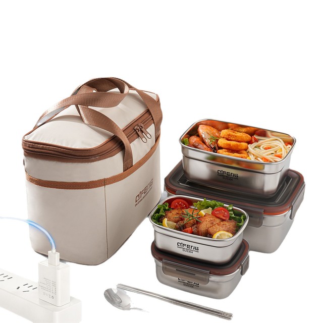 Insulated Square Stainless Steel 3L Single-Tier Rechargeable Electric Heating Leak-Proof Lunch Box for Office Workers 24-Hour
