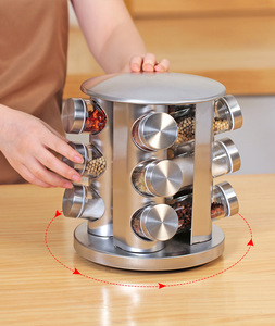 Estante de especias de cocina de 3 niveles, estante de encimera de 20 tarros de acero inoxidable, organizador de torre, estante giratorio para especias - Product Image 2